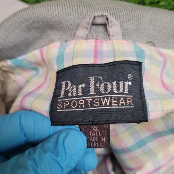 VTG 80s Par Four Golf Jacket Mens XL Tall Gray Pastel Plaid Lined Bomber - Picture 8 of 9
